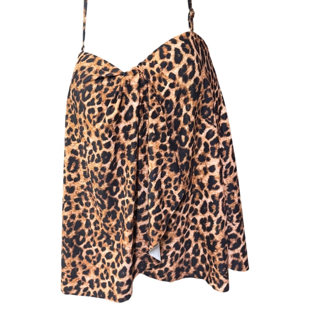 Leopard Print Tankini Top Brown Black Animal Print Flowy Babydoll Swim Top
